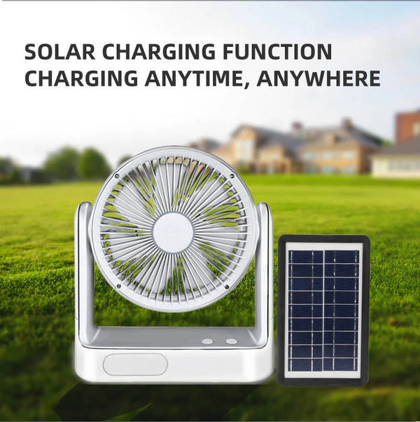 4-in-1 Solar Rechargeable Fan – LED Light | Solar Charging | Emergency Power Backup |portable colling fan